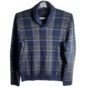 Jos A Bank Reserve Mens Plaid‎ Shawl Collar Knit Sweater Wool Cashmere Blend L